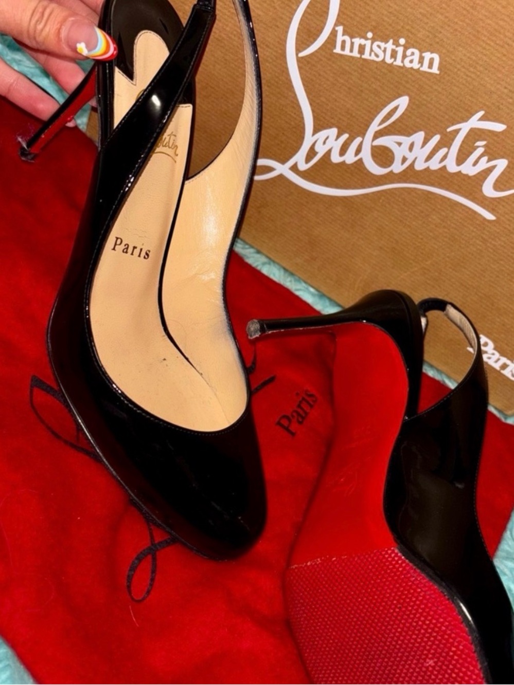 Christian Louboutin Black Patent Slingback Pumps
